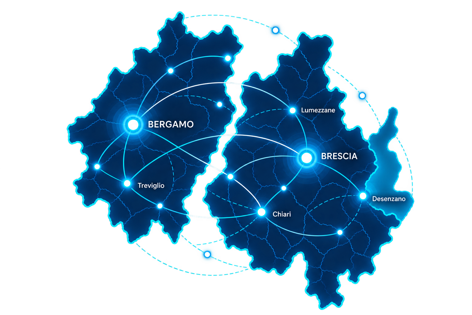 Mappa digitale delle aree di Bergamo, Brescia, Treviglio, Chiari, Lumezzane e Desenzano del Garda