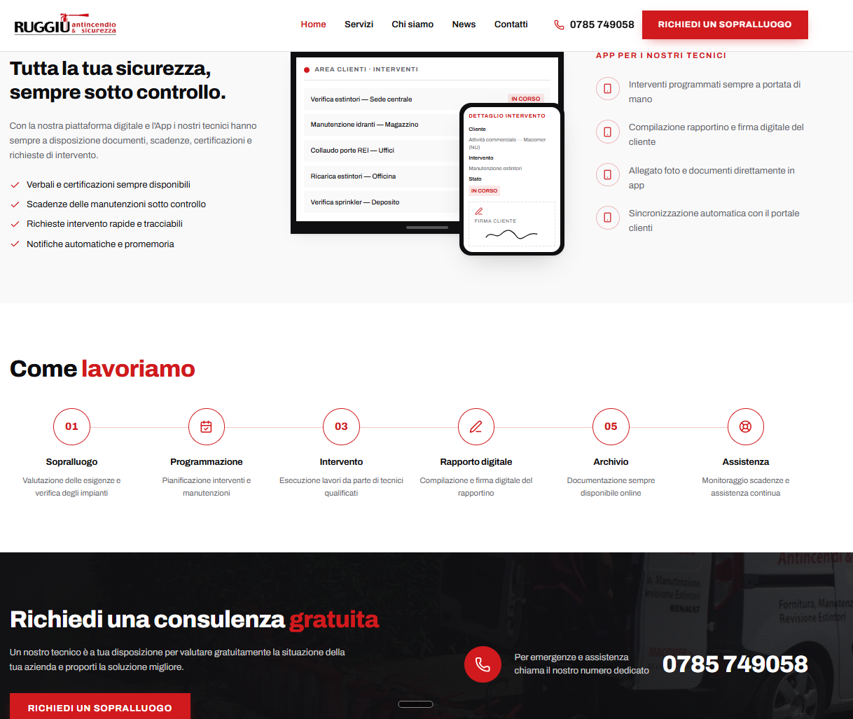 Concept di possibile evoluzione digitale per Ruggiu Antincendio con gestione di interventi e documenti